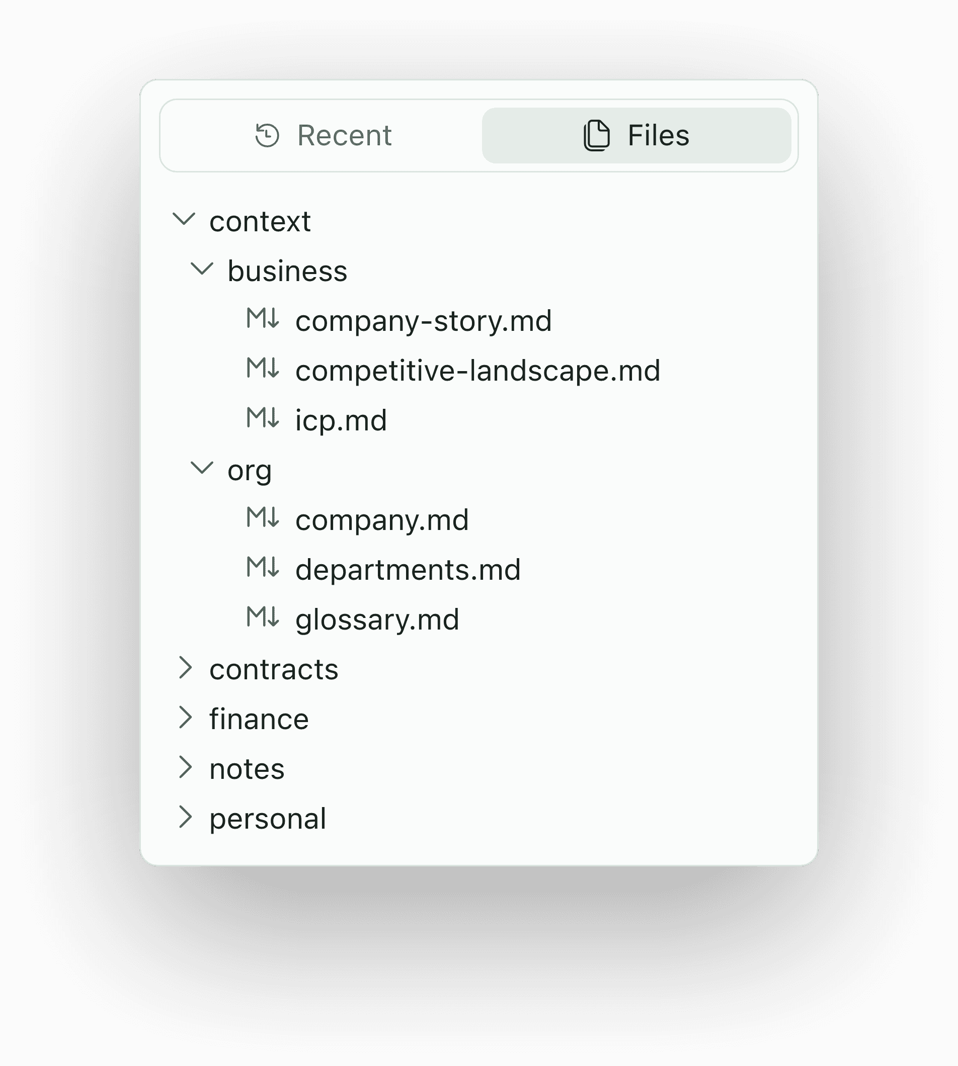 Company folders beside personal files in Imperium OS