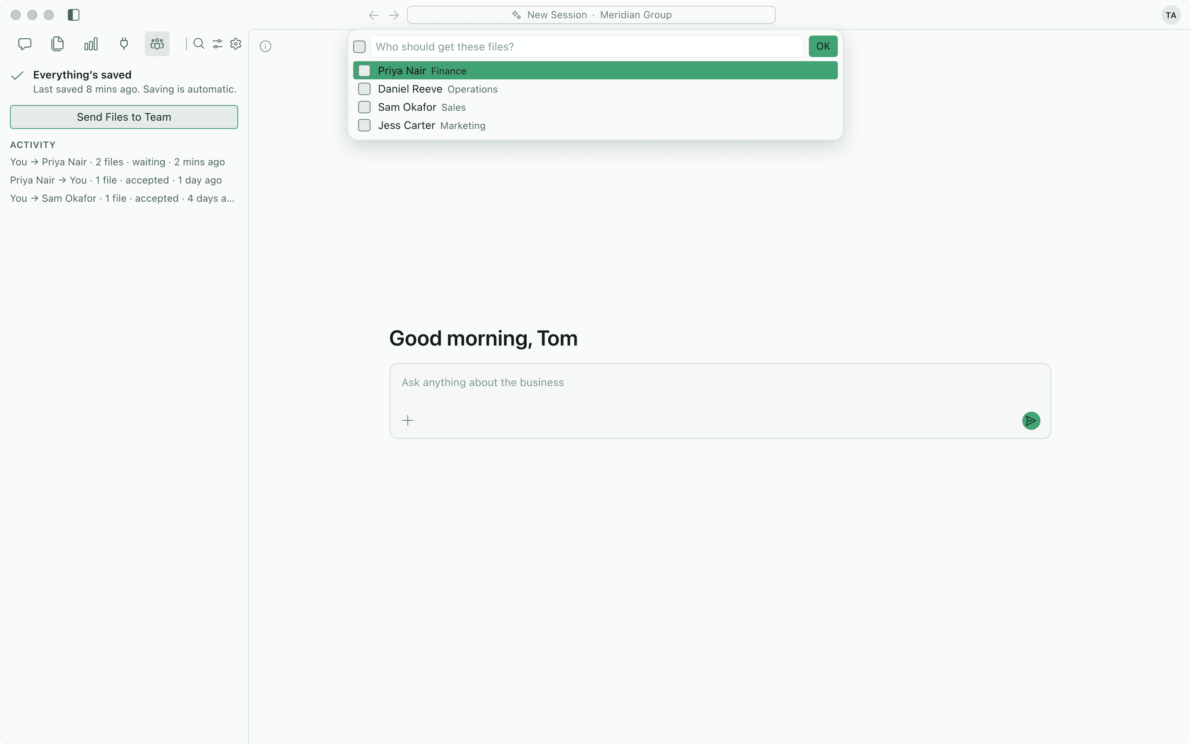 Shared company work and team activity in Imperium OS