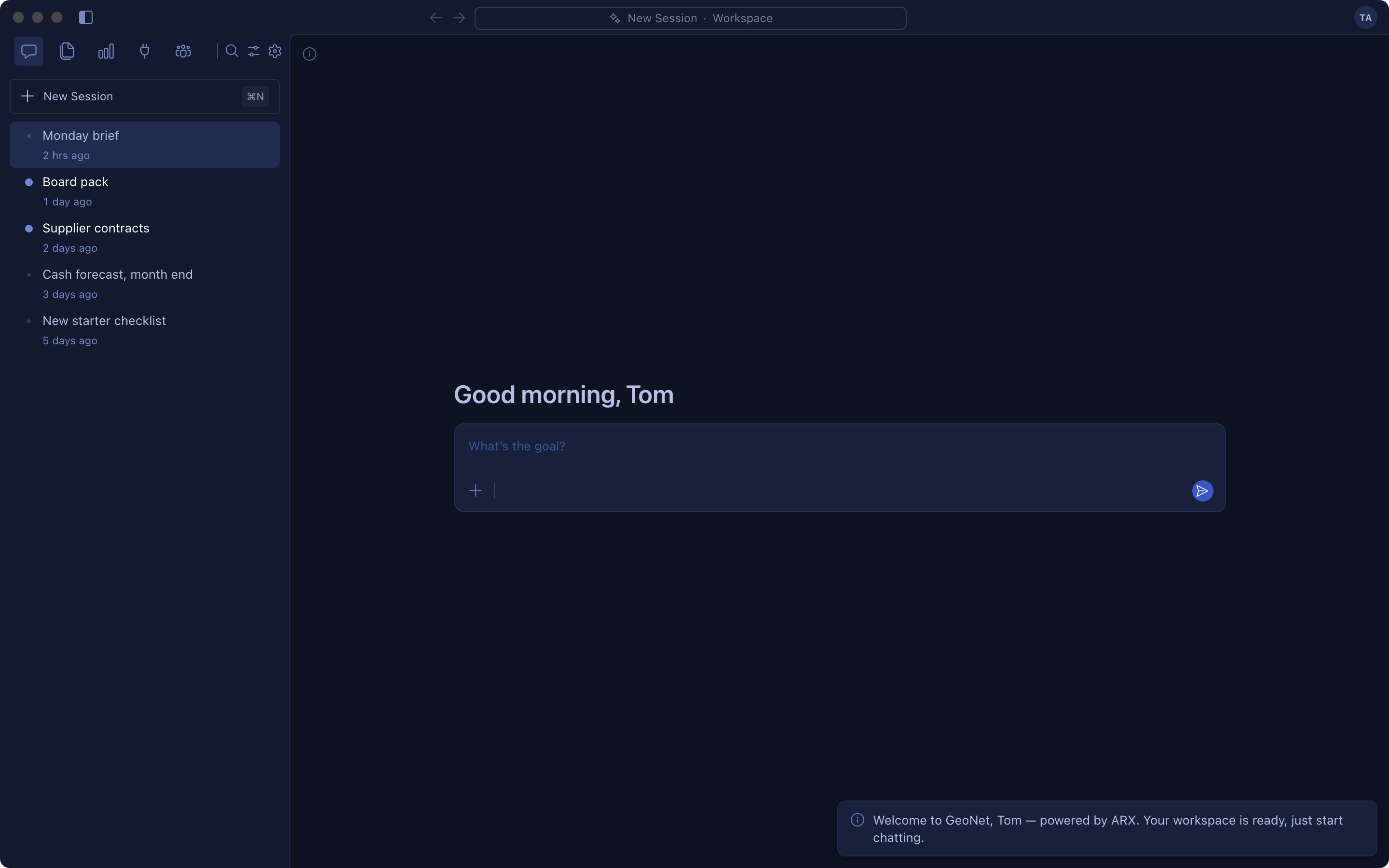 GeoNet OS: GeoNet's ARX desktop in GeoNet blue.